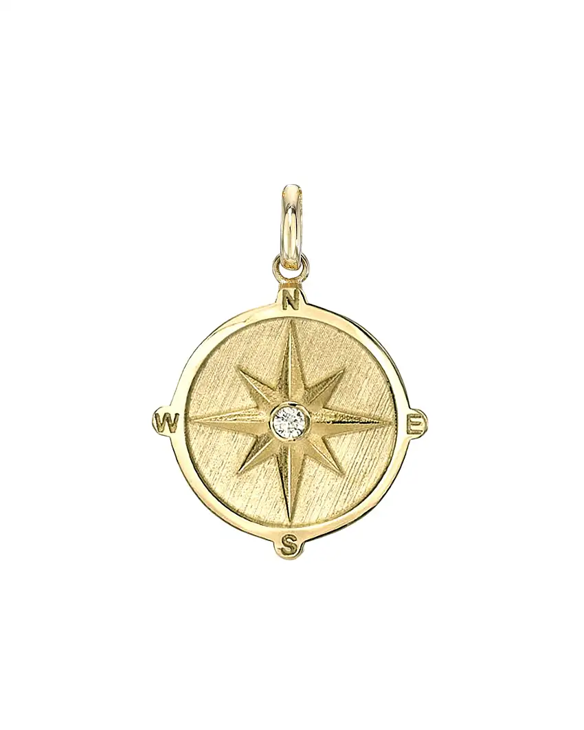 14k Gold Diamond Compass Medallion Pendant