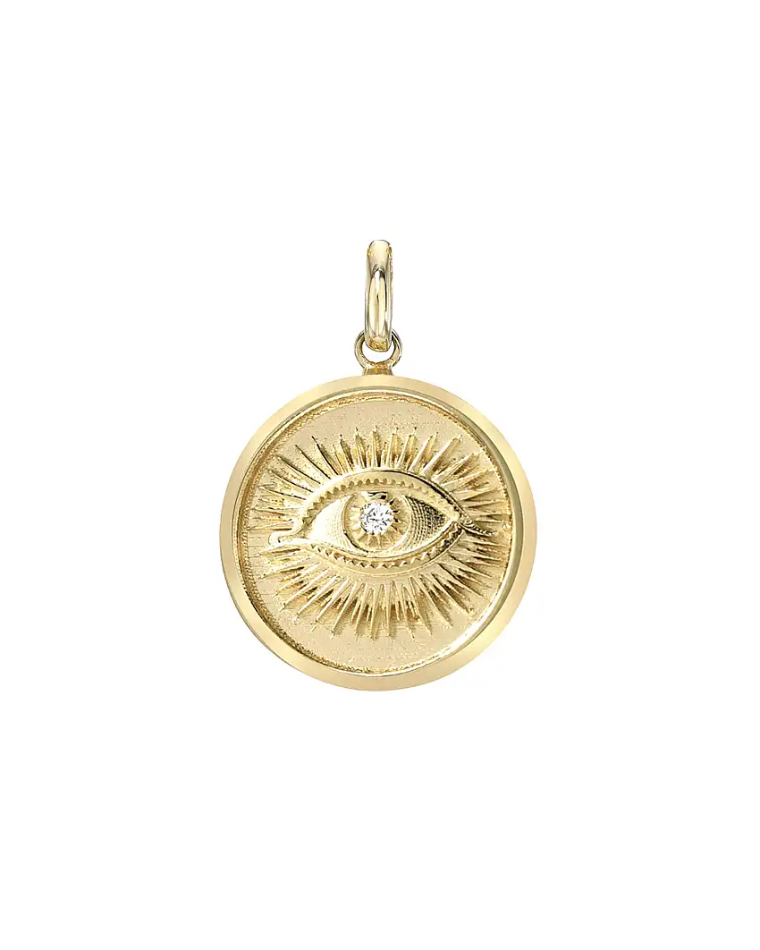 14k Gold Diamond Eye Medallion Pendant