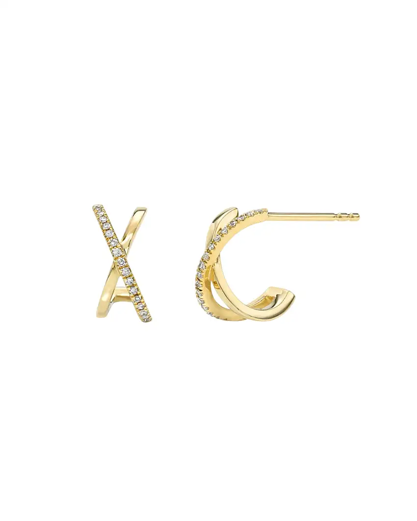 14k Gold And Diamond X Stud Earrings