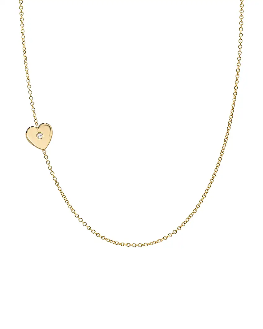 14k Gold Diamond Heart Asymmetrical Necklace