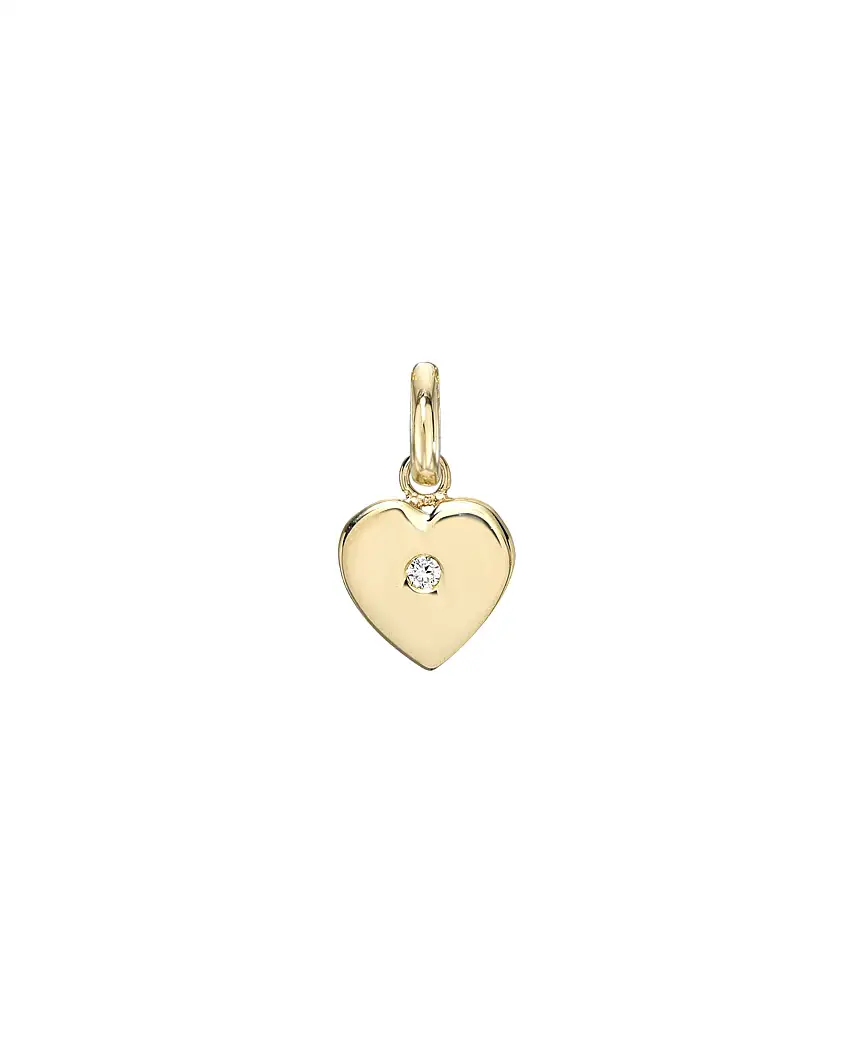14k Gold Heart With Tiny Diamond Pendant