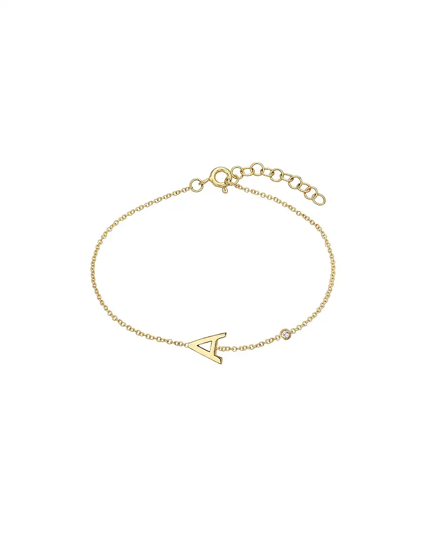 14k Gold Initial & Bezel Diamond Anklet