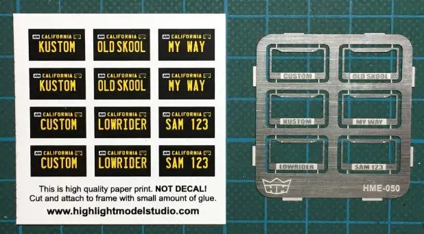 Highlight Model Studio 50 1/24-1/25 License Plate Frames (6) & Printed Plates (1