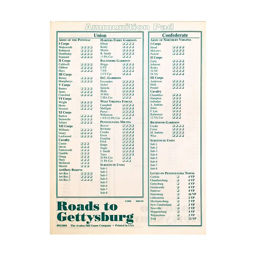 Roads to Gettysburg - Ammunition Pad Only!