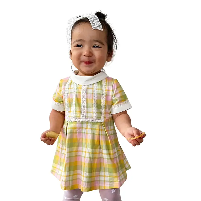 Retro Plaid Collar Dress For Toddler Girls