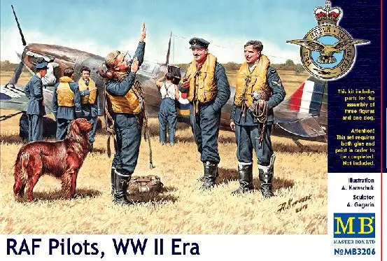 Master Box Models 3206 1/32 WWII RAF Pilots (3 w/Dog)