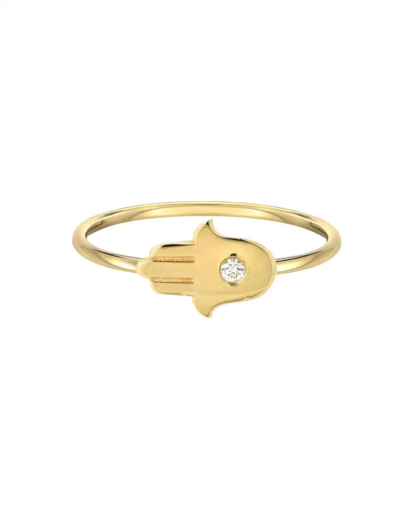 14k Gold Diamond Hamsa Ring