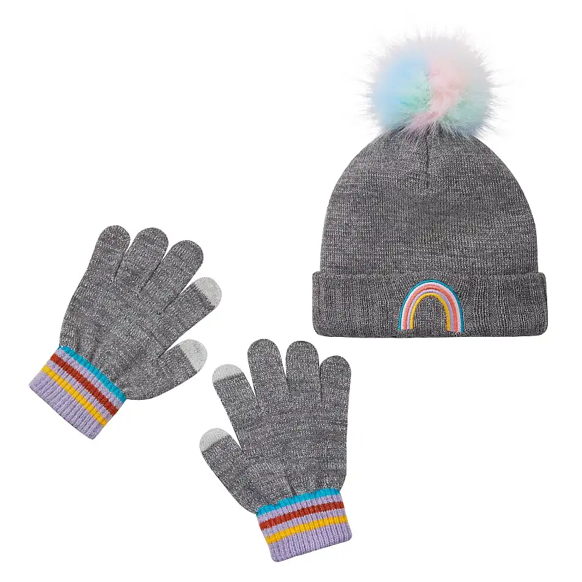 Grey Rainbow Winter Hat & Glove Set