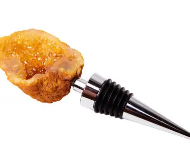 ZEE'S CREATIONS - Gemstoppers - Lemon Aura Half-Geode Quartz Bottle Stopper (GS3005)