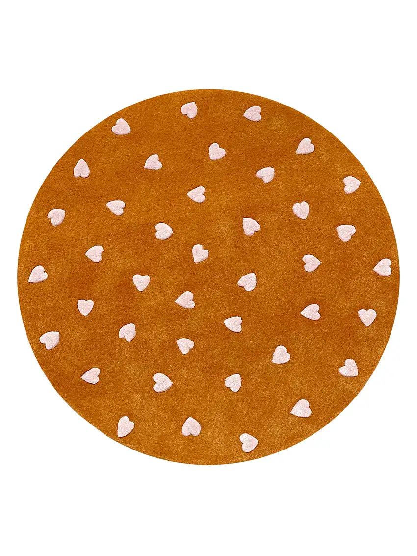 Rug Hearts Brown / Pink Print Round Diam. 3.9 Ft