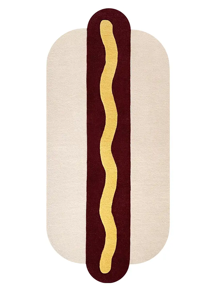 Rug Hot Dog Cream / Maroon And Yellow Print 4 X 6 Ft