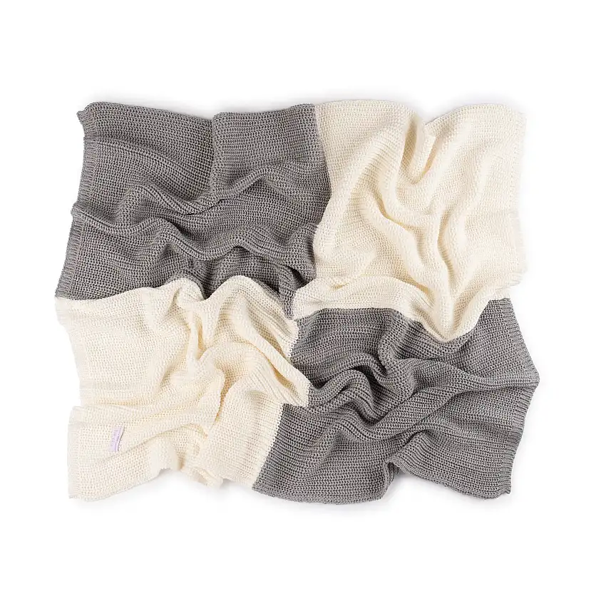 Chunky Knit Color Block Blanket ~ Grey