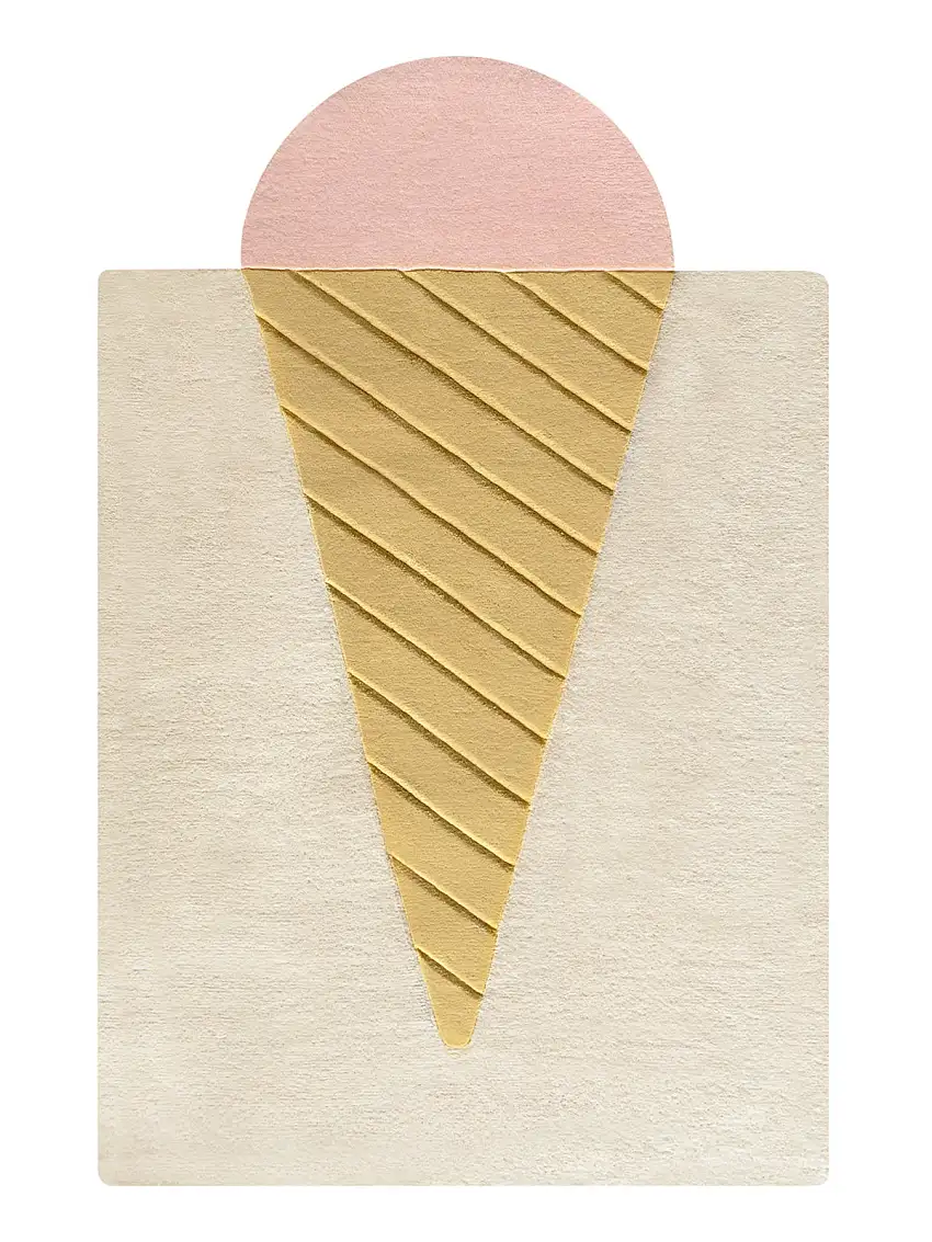 Rug Ice Cream Cream / Pink And Light Brown Print 4 X 5 Ft