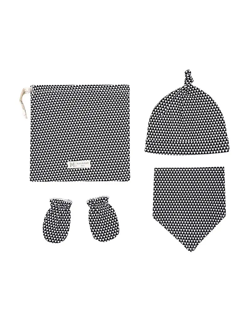 Organic Cotton Bandana Bib, Mitten, Hat Set - Greenwich