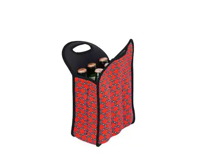ZEE'S CREATIONS - Neoprene 6 Pack Beer Tote - Red & Black (NP309)