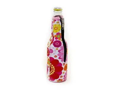 ZEE'S CREATIONS - Neoprene Beer Bottle Jacket W/Zipper - Flower Power (NP403)
