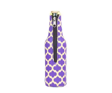 ZEE'S CREATIONS - Neoprene Beer Bottle Jacket W/Zipper - Purple & Yellow (NP411)