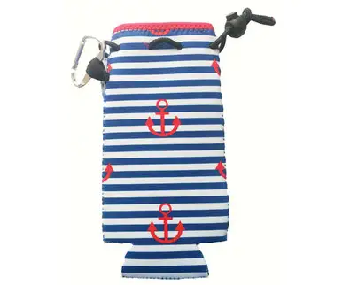 ZEE'S CREATIONS - Neoprene Bottle Cooler W/ Carabiner - Stripes & Anchors (NP807)