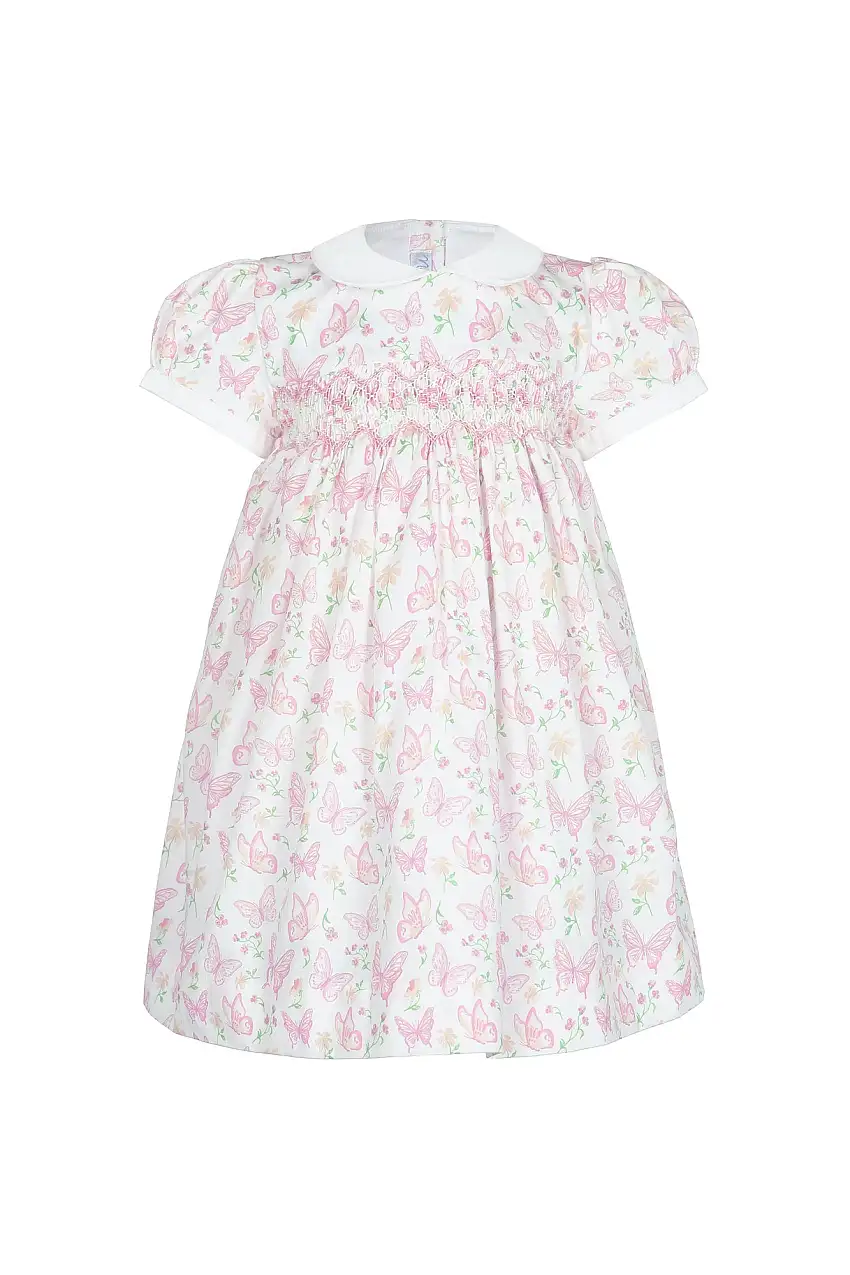 Butterflies Print Smocked Dress