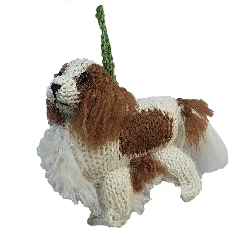 Hand Knit Alpaca Wool Christmas Ornament - Cavalier King Charles Dog