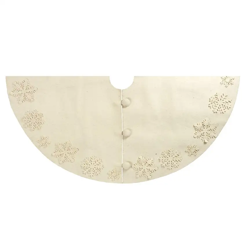 72" Handmade Christmas Tree Skirt In Felt - Tacked Snowflakes On Cream