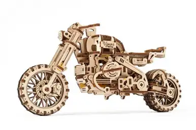 UGEARS - Scrambler UGR-10 Motor Bike with Sidecar - 3-D Wooden Puzzle - Mechanical Model Kit (UTG0072)
