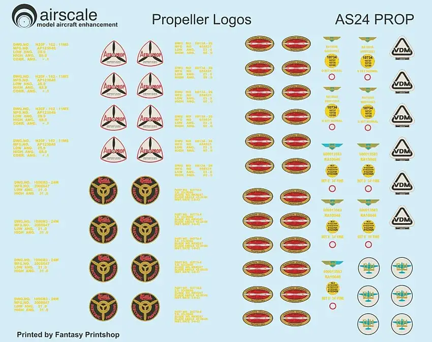 Propeller Logos & Specs (Decal) 1/24 Airscale Model Aircraft Enhancements