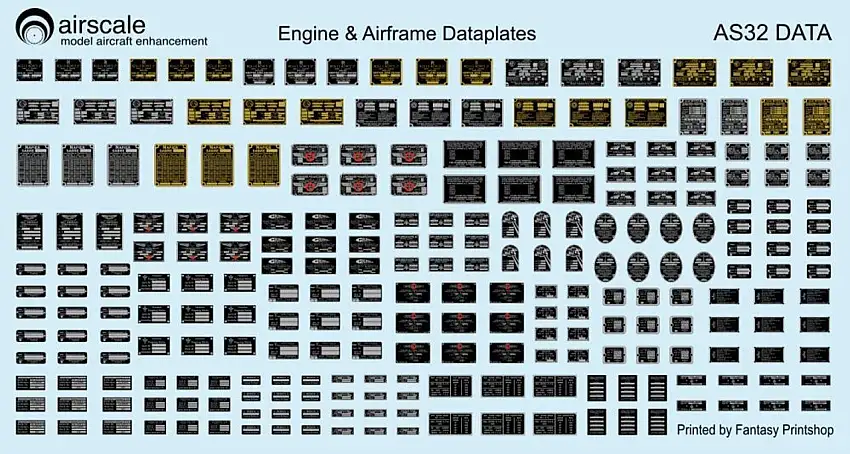 Metallic Engine/Airframe Dataplates (Decal) 1/32 Airscale Model Aircraft Enhancements