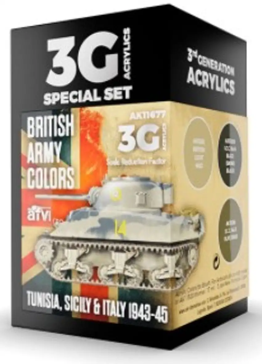 AFV Series: British Army Tunisia, Sicily & Italy 1943-45 Acrylic Paint Set (3 Colors) 17ml Bottles AK Interactive