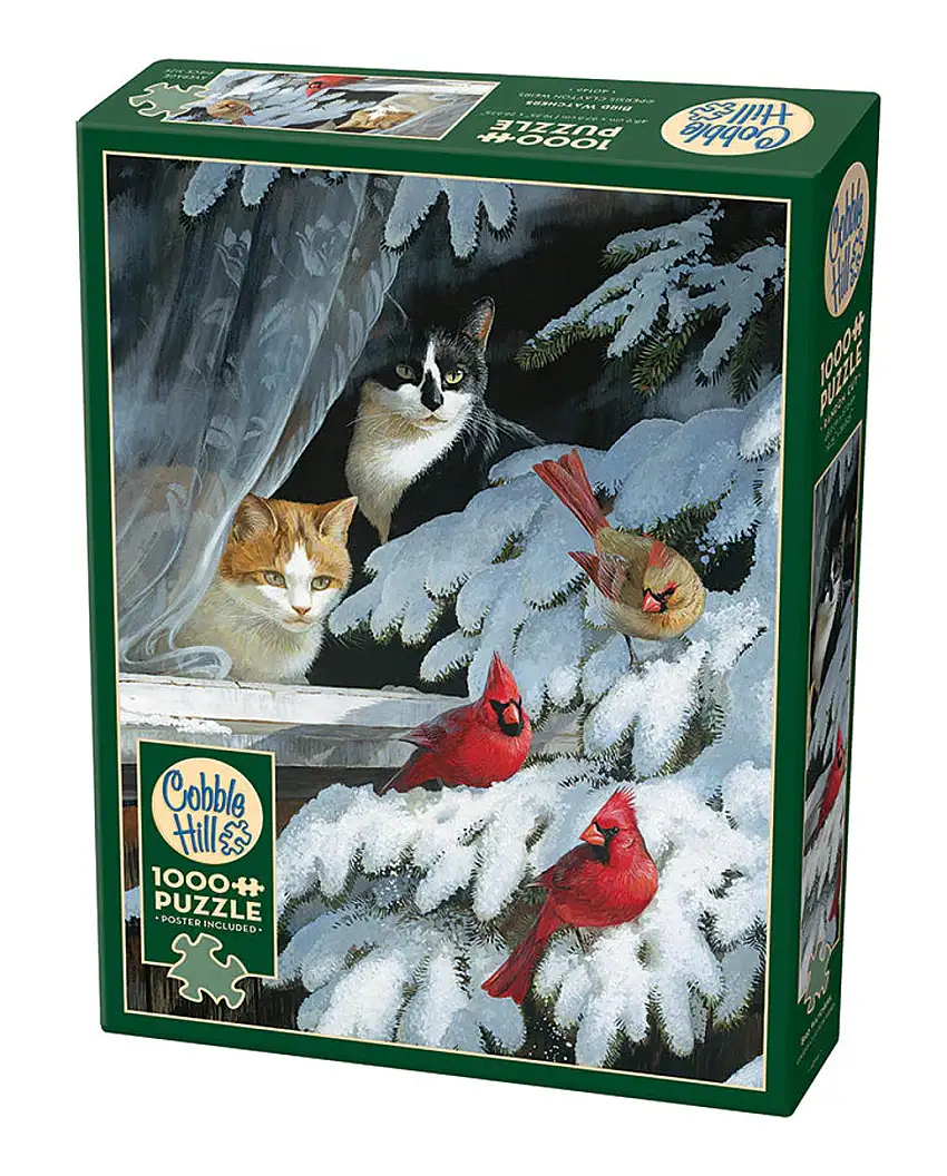 Bird Watchers (Cat/Cardinals/Snow Scene) Puzzle (1000pc) Cobble Hill Puzzles