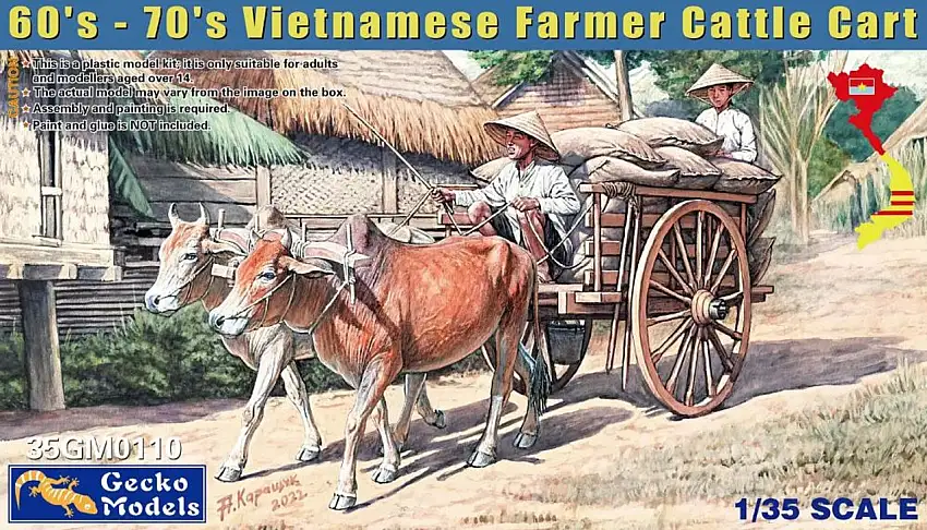 1960-70s Vietnamese Farmer Cattle Cart w/Villagers (2) & Bulls (2) 1/35 Gecko Models