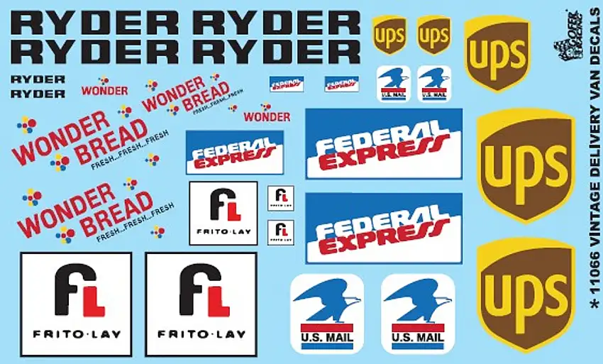 Delivery Van Decals: Delivery Van Decals: Ryder, Federal Express, UPS, Wonder Bread, Frito-Lay, US Mail 1/24-1/25 Gofer Racing Decals