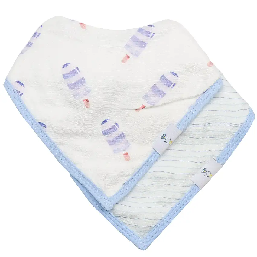 Popsicle And Stripes Blue 2 Pack Muslin & Terry Cloth Bib Set