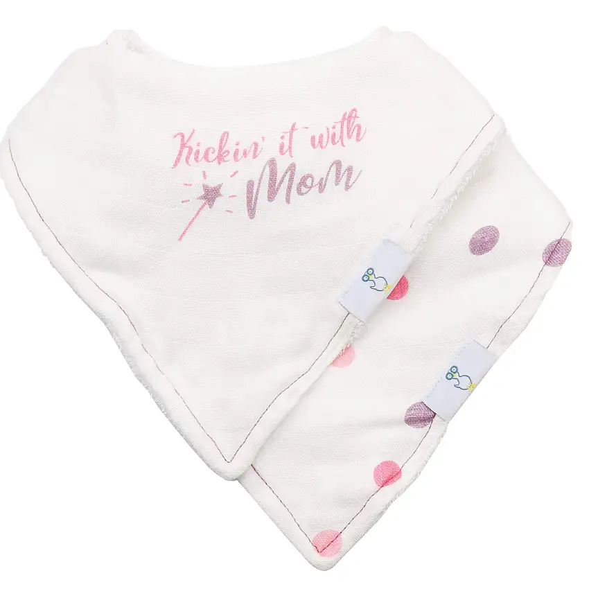Mom And Dots 2 Pack Muslin & Terry Cloth Bib Set