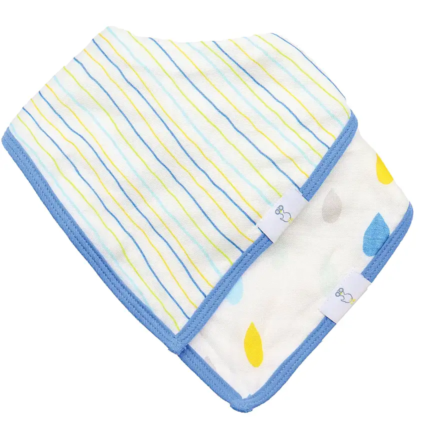Stripes And Rain Drops 2 Pack Muslin & Terry Cloth Bib Set