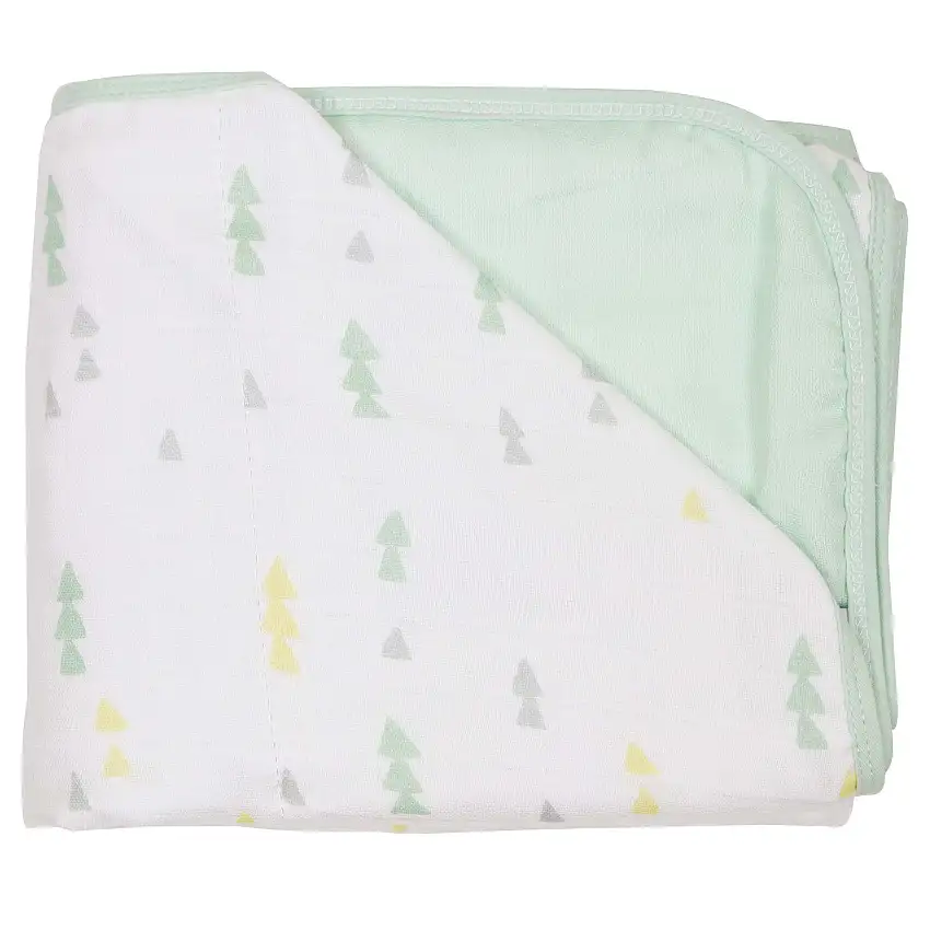 Triangles And Mint Oversized Bamboo Muslin Quilted Blanket