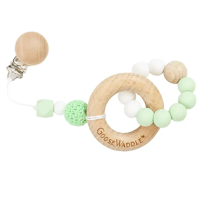 Wooden And Silicone Teether - Mint