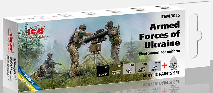 Acrylic Paint Set for Armed Forces of Ukrainian (5 Colors & Varnish, 12ml Bottles) ICM Models