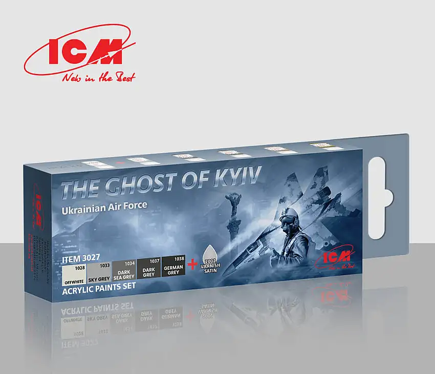 Acrylic Paint Set for The Ghost of Kyiv MiG-29 Ukrainian AF (6 Colors, 12ml Bottles) ICM Models