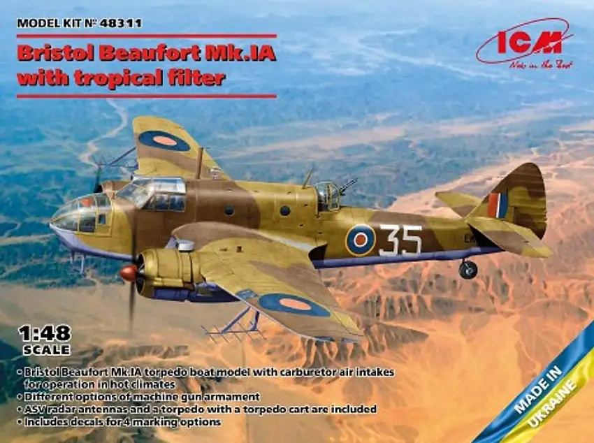 Bristol Beaufort Mk IA Torpedo Bomber w/Tropical Filters 1/48 ICM Models