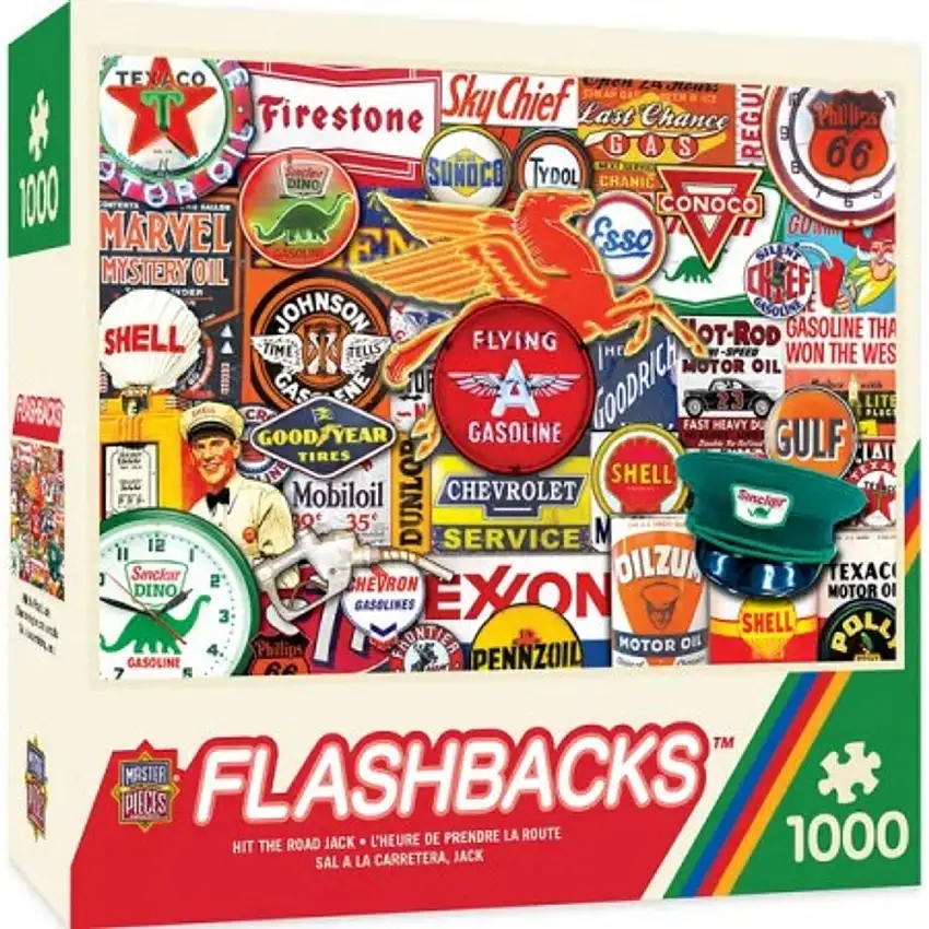 Flashbacks: Hit the Road Jack Gas Station Signs Collage Puzzle (1000pc) Masterpieces Puzzles
