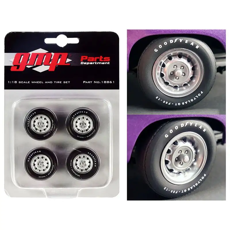 Muscle Car Rally Wheels and Tires Set of 4 pieces from "1970 Dodge Coronet Super Bee" 1/18 by GMP