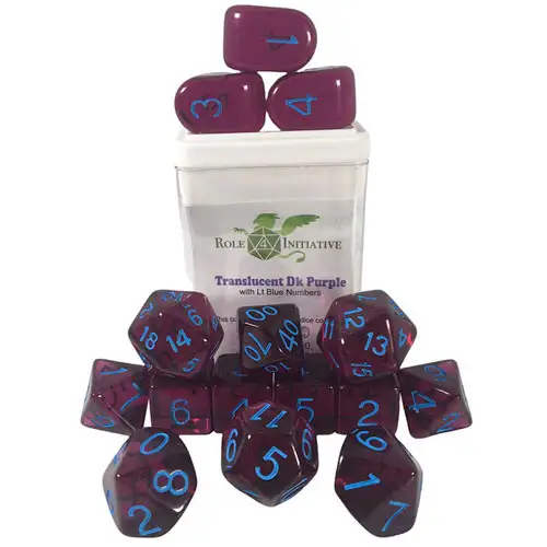 R4I Dice w/ Arch'd4: Translucent - Dark Purple w/ Light Blue (15) (Last Chance)