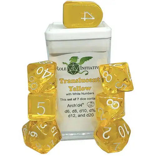 R4I Dice w/ Arch'd4: Translucent - Yellow w/ White (7) (Clearance)