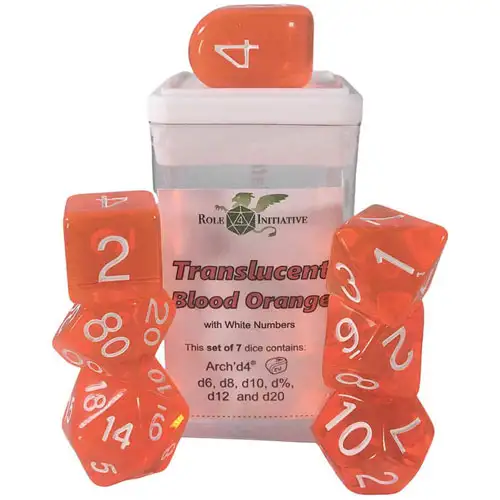 R4I Dice w/ Arch'd4: Translucent - Blood Orange w/ White (7) (Last Chance)