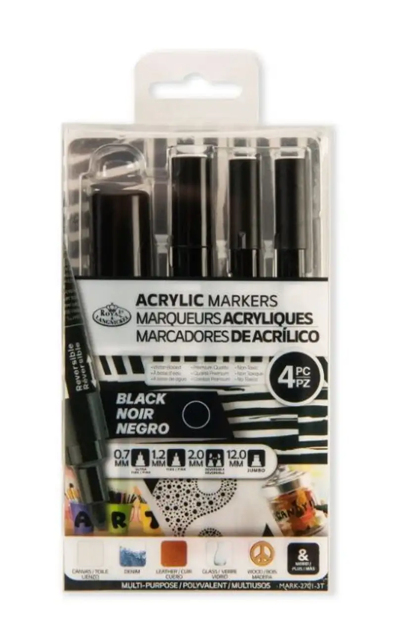 Black Acrylic Paint Markers Variety Pack (4pc) Royal & Langnickel