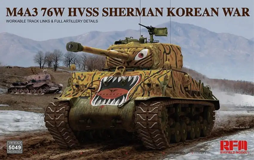 US Sherman M4A3 76W HVSS Korean War Tank w/Workable Track Links 1/35 Rye Field Models