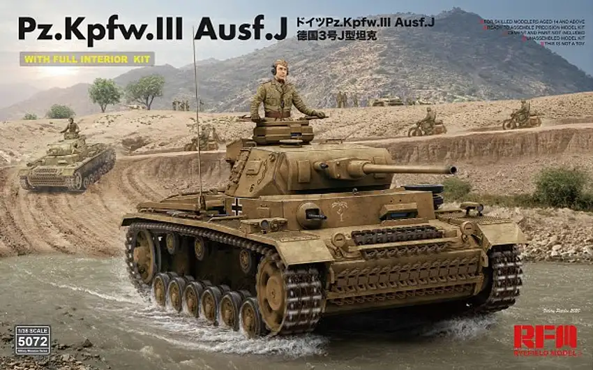 PzKpfw III Ausf J Tank w/Full Interior & Workable Track Links 1/35 Rye Field Models (RFM5072)