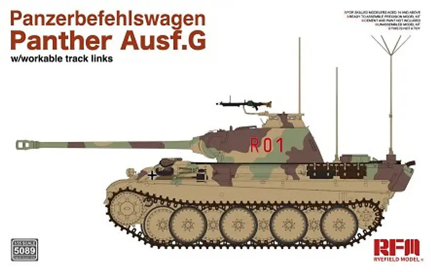 Panzerbefehlswagon Panther Ausf G Tank w/Workable Track Links 1/35 Rye Field Models