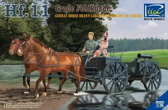 Riich Models 35013 1/35 German Hf11 Horse Drawn Large Field Kitchen w/2 Horses, Figure & Dog